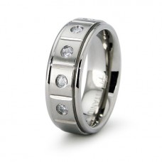 7 mm Titanium Wedding Band with Vertical Cuts and Cubic Zirconia